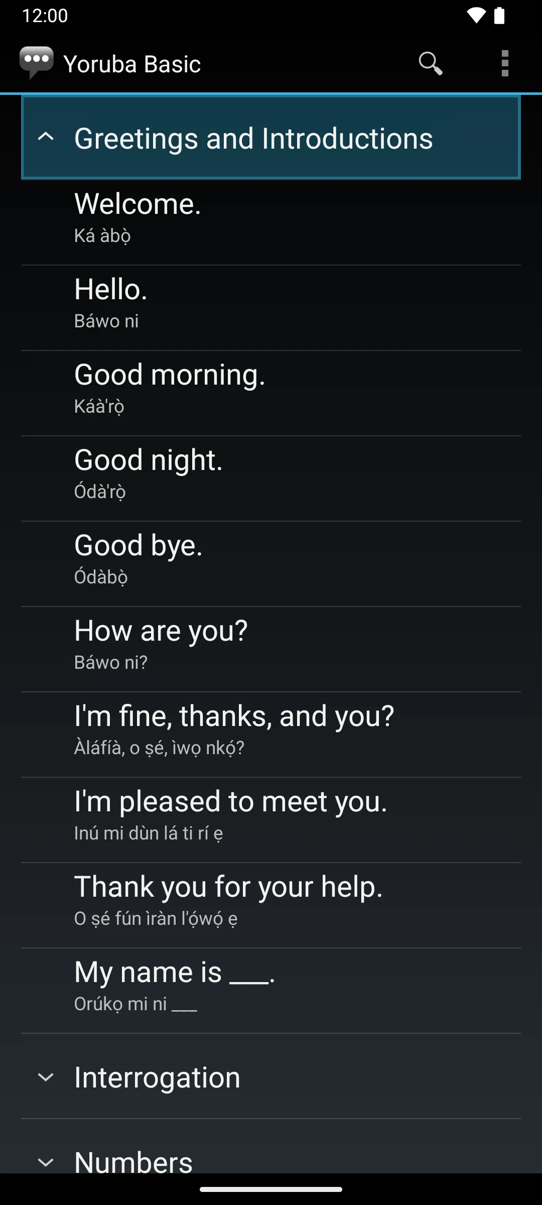 Yoruba Basic Phrases screenshot